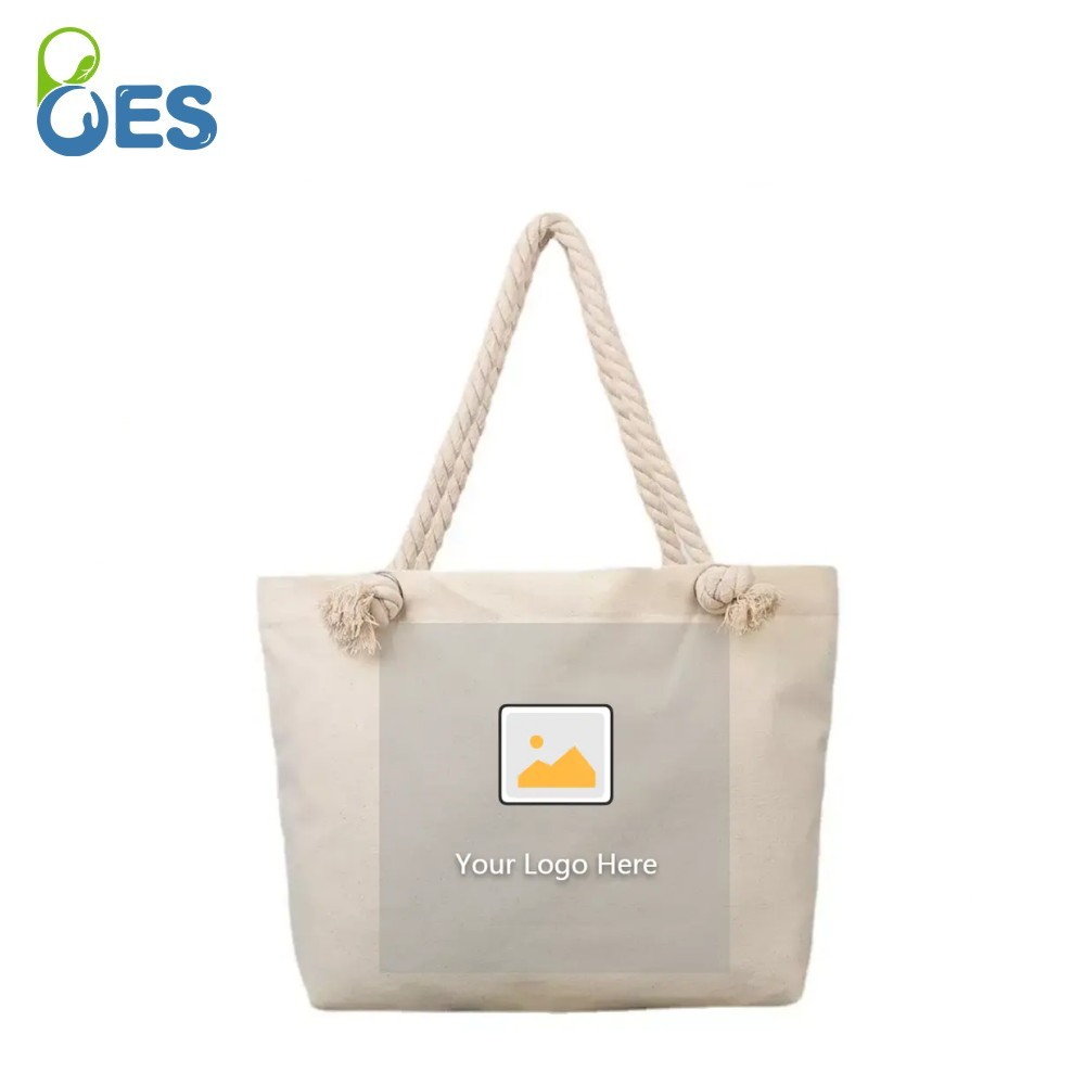 Cotton Canvas Tote Bag with Rope Handle Beach Bag for Shopping