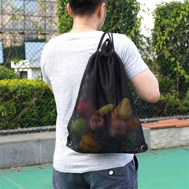 Black Mesh Drawstring Bag 
