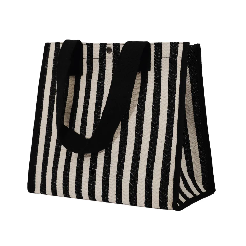 Fashion Ladies Classic Striped Canvas Shopping Bag