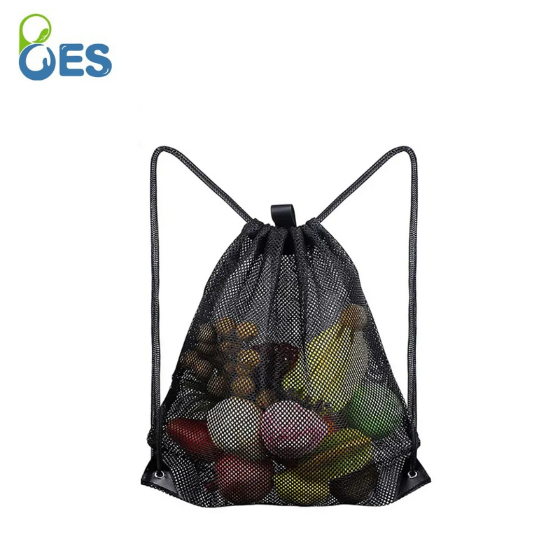 Black Mesh Drawstring Bag 